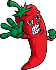 Angry chili cartoon mascot character