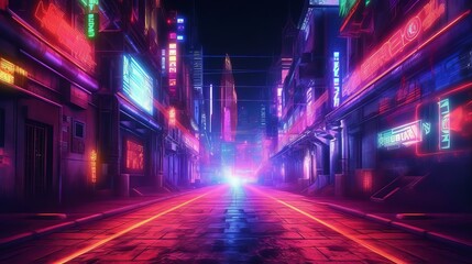 A futuristic city skyline with colorful neon lights at night. Generative ai
