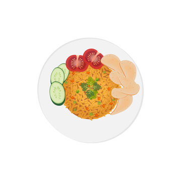 Indonesian Fried Rice Illustration Logo Served With Fresh Vegetables