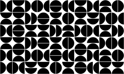 Black semicircles geometric seamless pattern. Vector Repeating Background. 