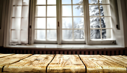 old wooden window, wallpaper, background, interior Desk of free space for your decoration, blurred old window in old home