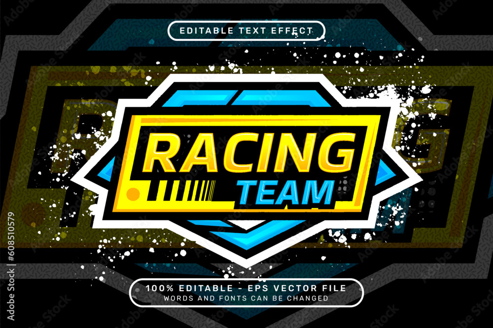 Poster racing team 3d text effect and editable text effect with colorful borders