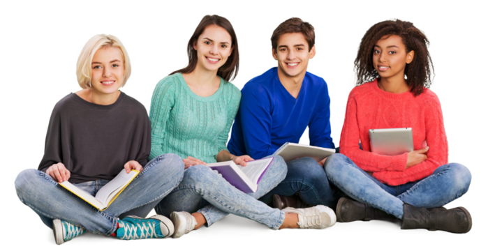 Teenager young cute happy friends sitting