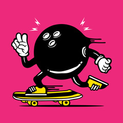 Bowling Ball Skater Mascot Vector Skateboarding Character Design