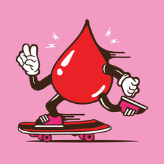Blood Drop Skater Mascot Vector Skateboarding Character Design