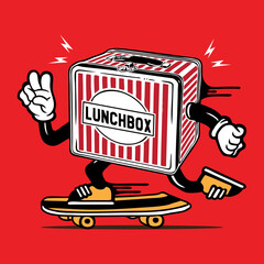 Lunch Box Skater Mascot Vector Skateboarding Character Design