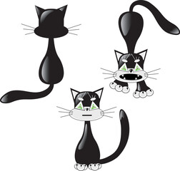 Black cat set. Vector illustration on white background for design.