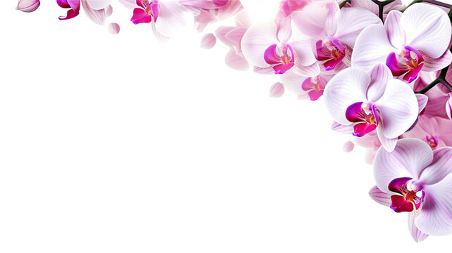exquisite orchid petals as a frame border, isolated with negative space for layouts