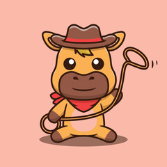 Cute horse cowboy mascot cartoon character