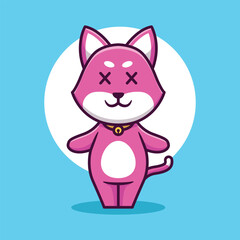 Cute pink cat mascot cartoon vector illustration