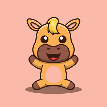 Cute happy horse mascot cartoon character