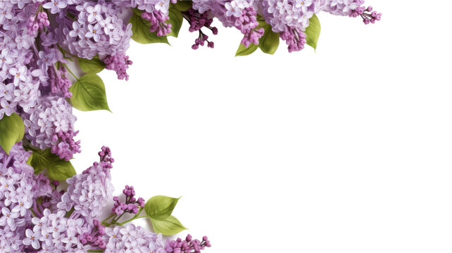 lovely lilac flowers as a frame border, isolated with negative space for layouts