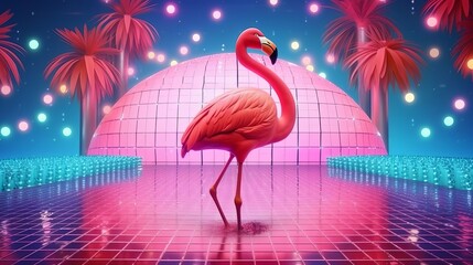 A solitary pink flamingo standing in calm waters. Generative ai