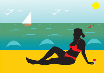 Obraz na płótnie Canvas The girl on a beach. Sea tour. The warm sea