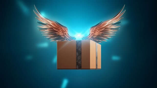 A cardboard box with wings in mid-flight. Generative ai