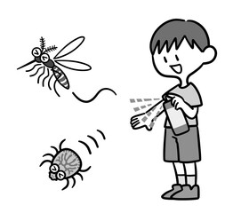 虫除けスプレーを使う男の子