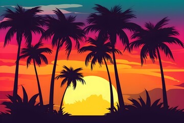 Fototapeta na wymiar vector multicolored palm silhouettes background realistic. Generative AI