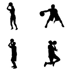 Vector decoration set of Basketball player silhouettes, Basketball silhouettes illustration