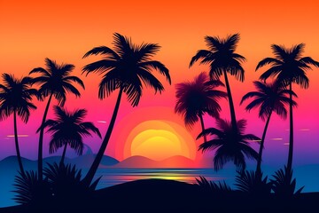 Obraz na płótnie Canvas vector multicolored palm silhouettes background realistic. Generative AI