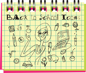 Back to school doodle fake paper notebook