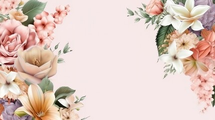 A pink floral background with leaves. Generative ai