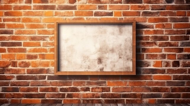 A picture frame hanging on a brick wall. Generative ai