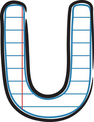 Alphabet U uppercase, notebook letter display font style 