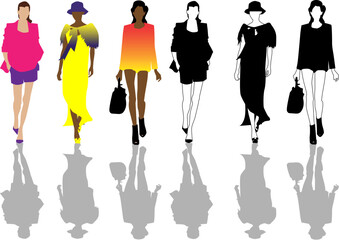 Fashion clothing illustration, vector design dress, models, show