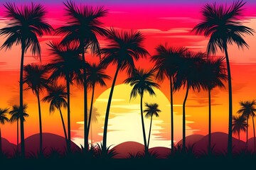 vector multicolored palm silhouettes background realistic. Generative AI - obrazy, fototapety, plakaty