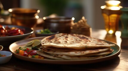 paratha with vegetable curry, generative AI