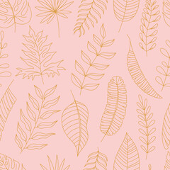 Fototapeta premium Vector seamless pattern with monstera and palm leaves