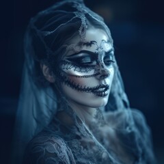 veiled woman with dark makeup, generative AI