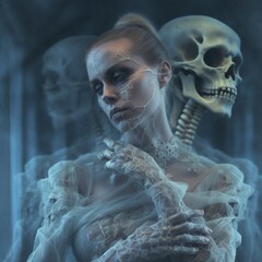 ghostly woman with skulls, generative AI