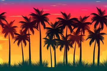 Fototapeta na wymiar vector multicolored palm silhouettes background realistic. Generative AI