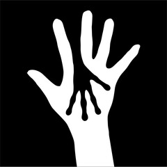 Human and Alien hands silhouette. Illustration on white background.
