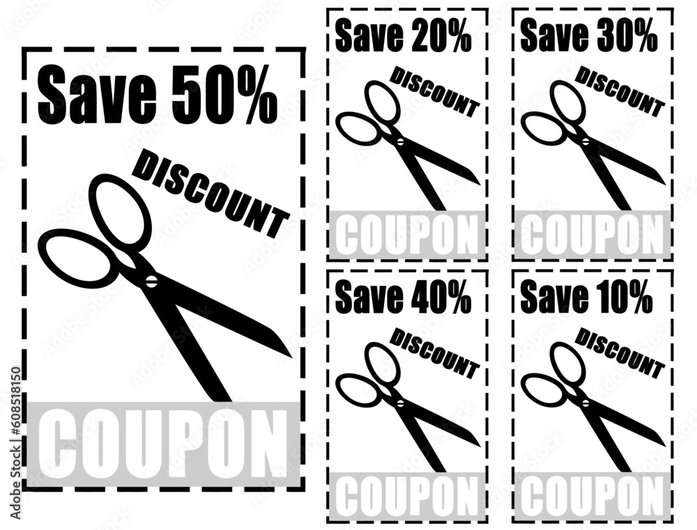 Wall mural Set of discount coupons with cut line, vector illustration