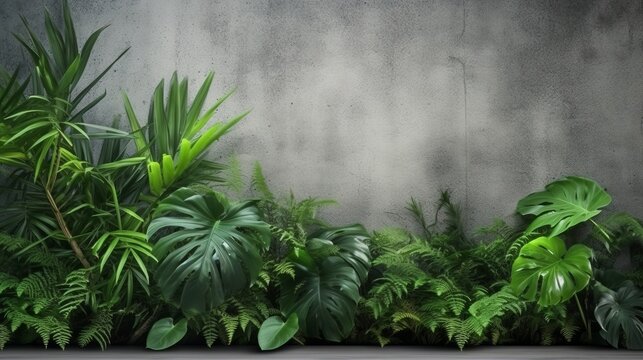 Plants growing vertically on a wall, creating a beautiful green backdrop. Generative ai © LabirintStudio