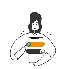 hand drawn doodle Day and night mode switch icon on mobile phone illustration