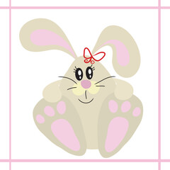 grey funny cute rabbit girl on white background