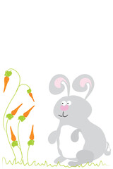 grey funny cute rabbit with ripe carrot