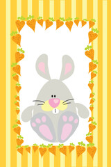 funny cute rabbit with carrot on striped background