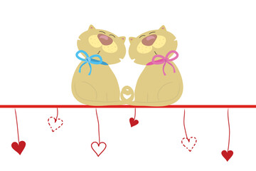 two beautiful funny love cats and handing hearts