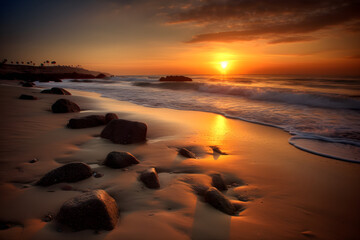Fototapeta na wymiar Tropical beach panorama at sunset,