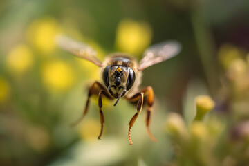Portrait of bee in flight