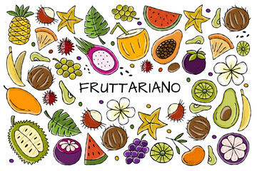 Tropical fruits. Horizontal card design with place for your text