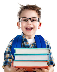 The cute little school child in glasses