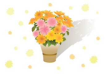 Illustration of bouquet of beautiful yellow and pink asters