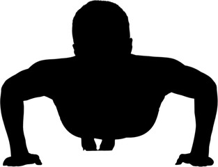 Digital png silhouette image of man doing push-ups on transparent background