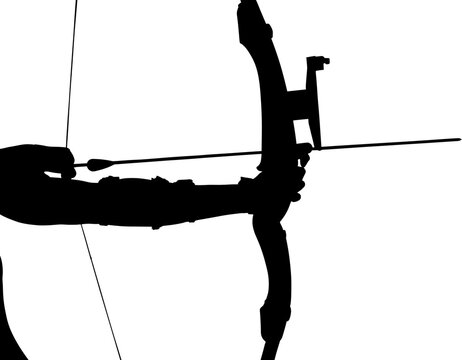 Digital png silhouette image of hands holding bow and arrow on transparent background