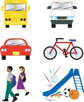 Vector Illustration of 6 school transportation icons.